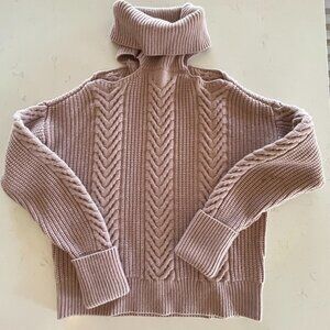 Paige Lorilee Sweater‎ in Wild Rose, Cold Shoulder Cable Knit Turtleneck, Small
